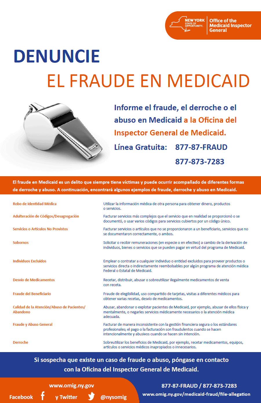 Public service announcement poster from the new york office of the medicaid inspector general, informing about medical fraud reporting with contact information.